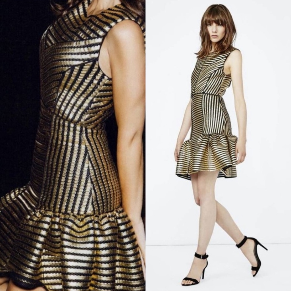 Maje Black And Gold Striped Mini Dress